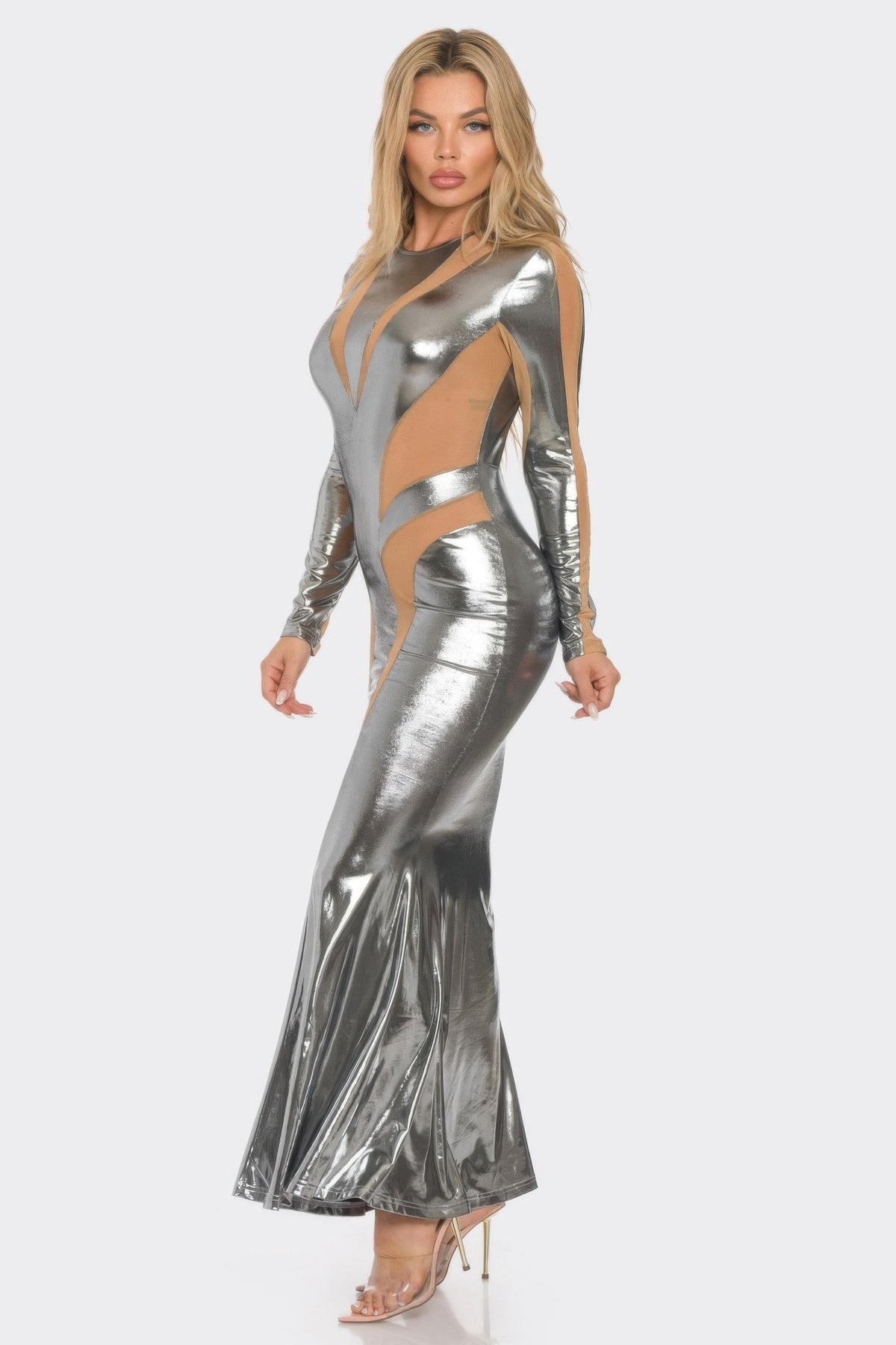 Mesh Cut Out Detail Maxi Dress