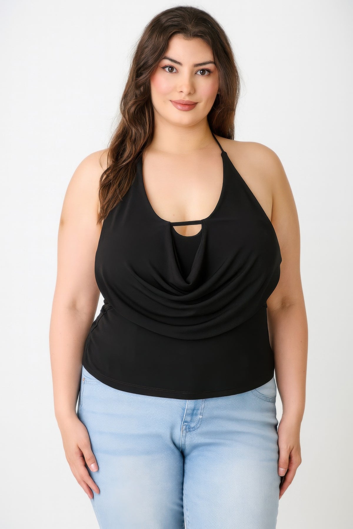 Plus Size Halter Cowl Neck Draped Top