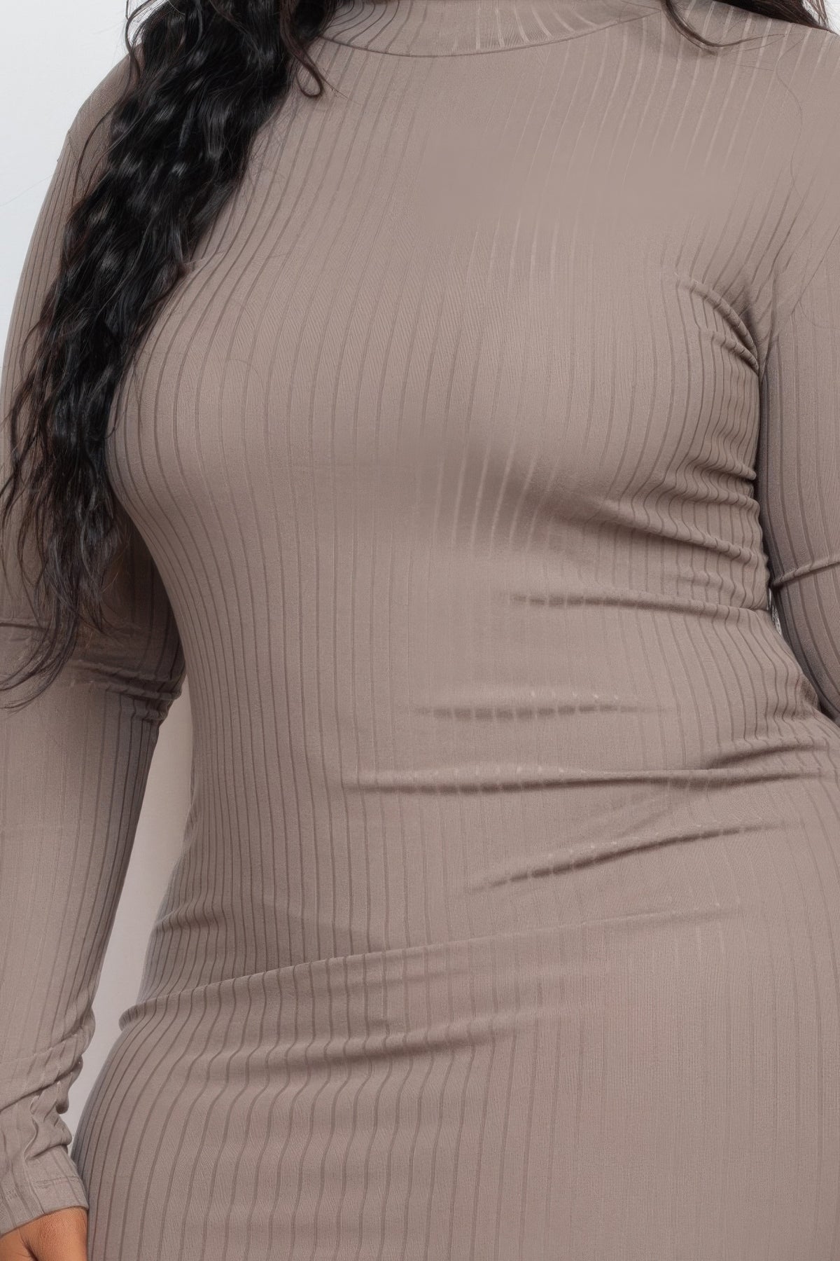 Plus Size Ribbed Long Sleeve Mock Neck Mini Bodycon Dress – alternate view