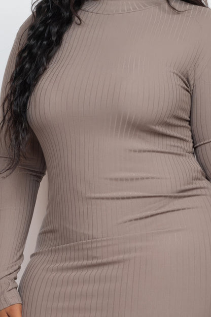 Plus Size Ribbed Long Sleeve Mock Neck Mini Bodycon Dress – alternate view