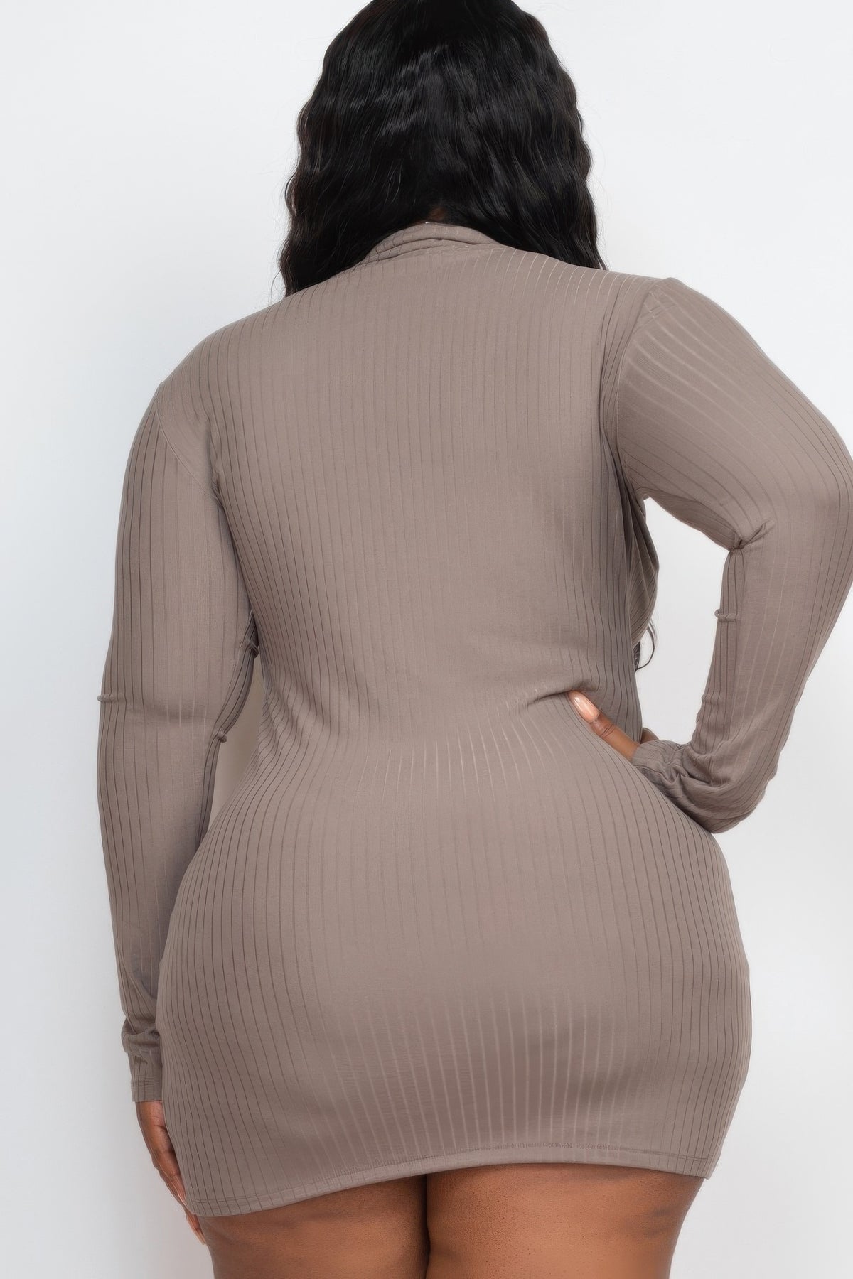 Plus Size Ribbed Long Sleeve Mock Neck Mini Bodycon Dress – alternate view