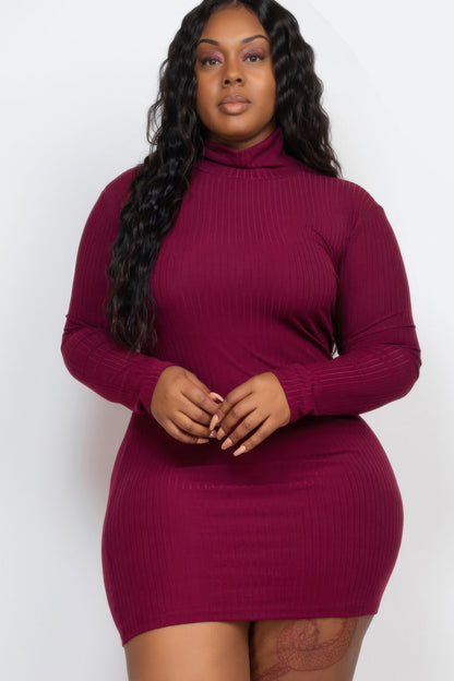 Plus Size Ribbed Long Sleeve Mock Neck Mini Bodycon Dress – alternate view