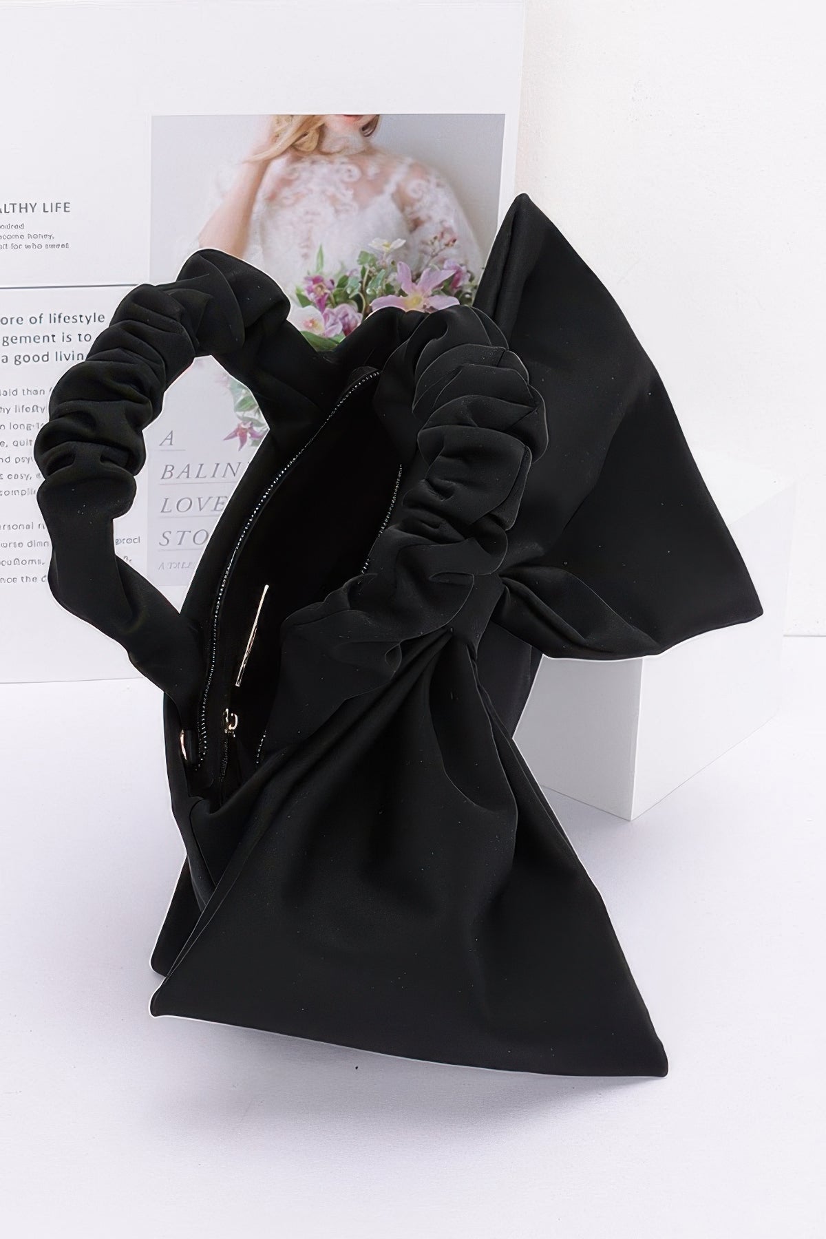 Nylon Top Handle Bag With Bow Front Clutch – alternate view