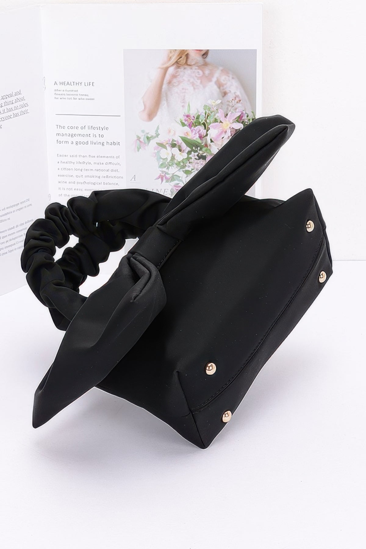 Nylon Top Handle Bag With Bow Front Clutch – alternate view