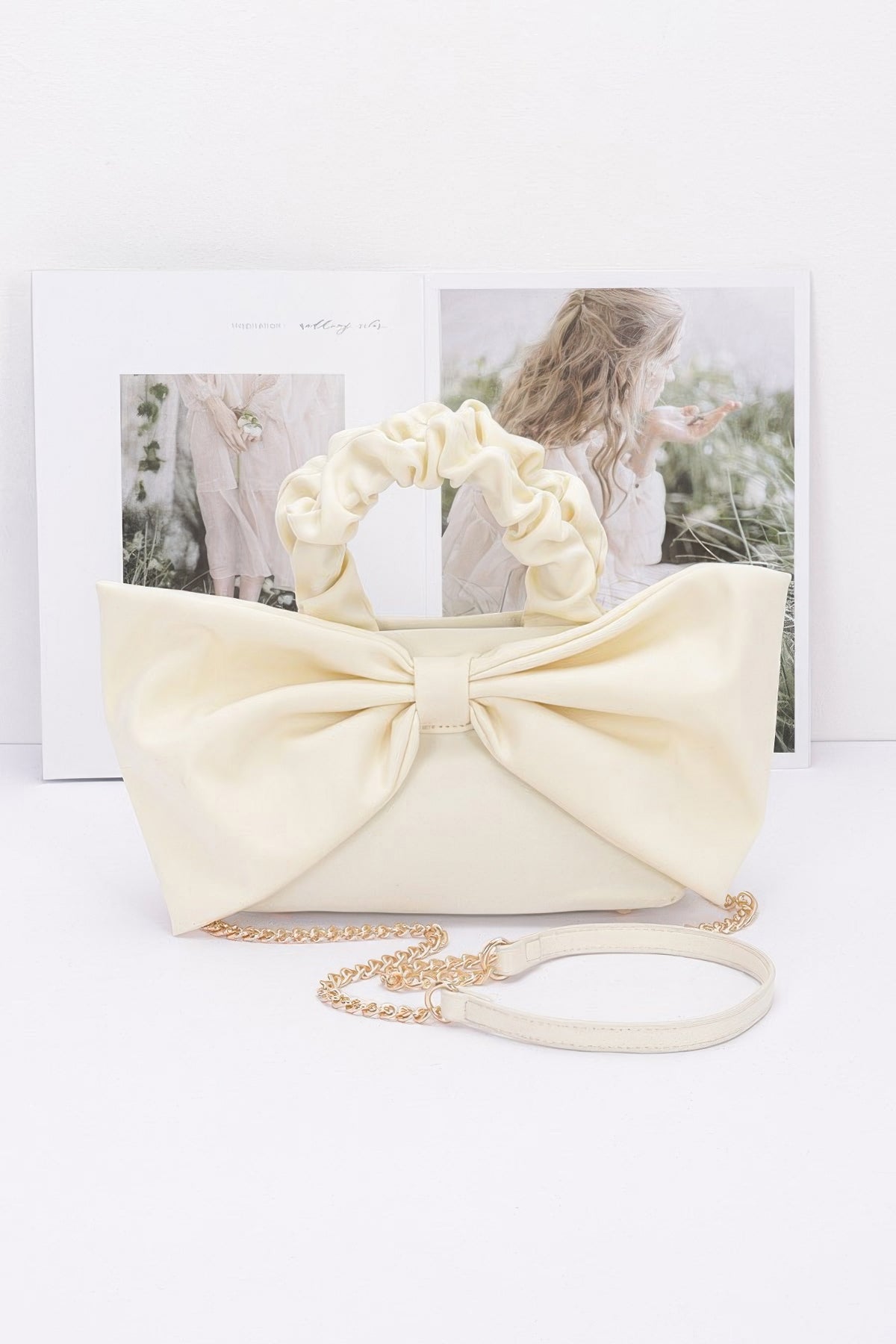 Nylon Top Handle Bag With Bow Front Clutch – alternate view