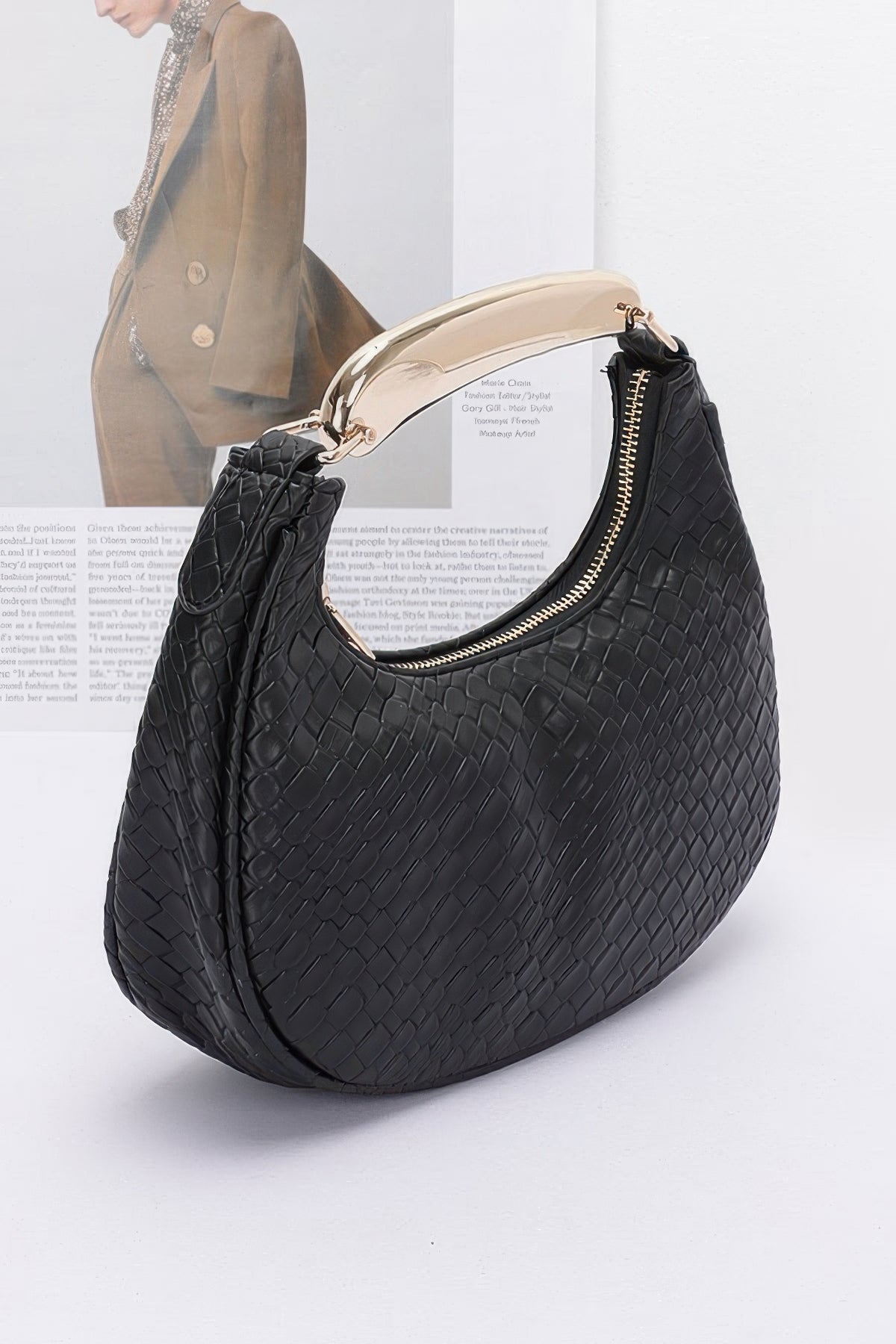 Embossed Faux Leather Metal Handle Bag – alternate view