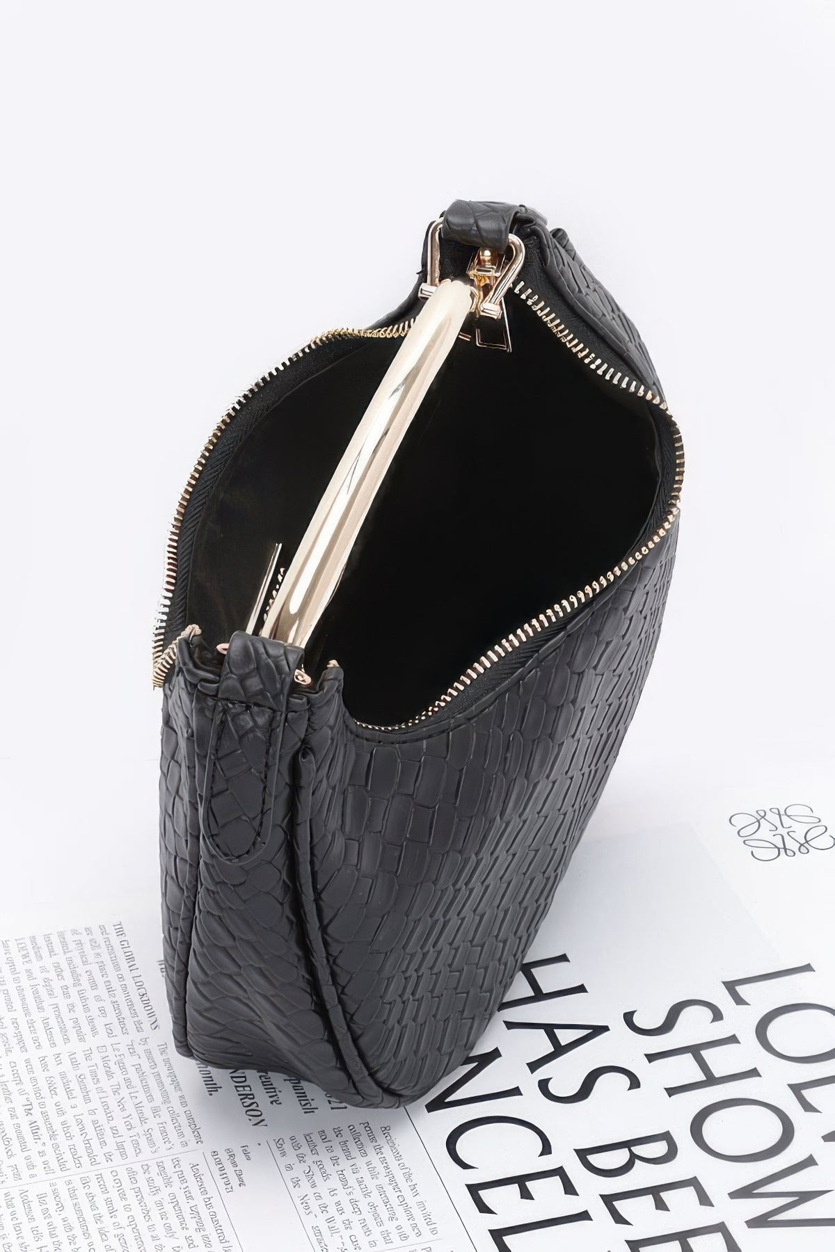 Embossed Faux Leather Metal Handle Bag – alternate view
