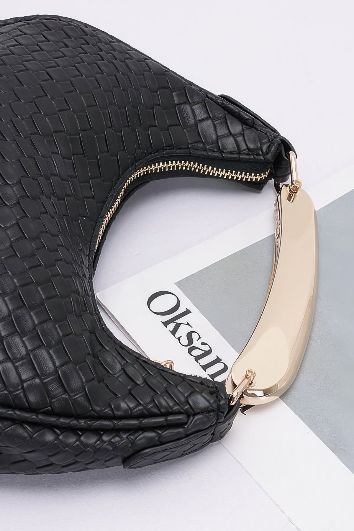 Embossed Faux Leather Metal Handle Bag – alternate view