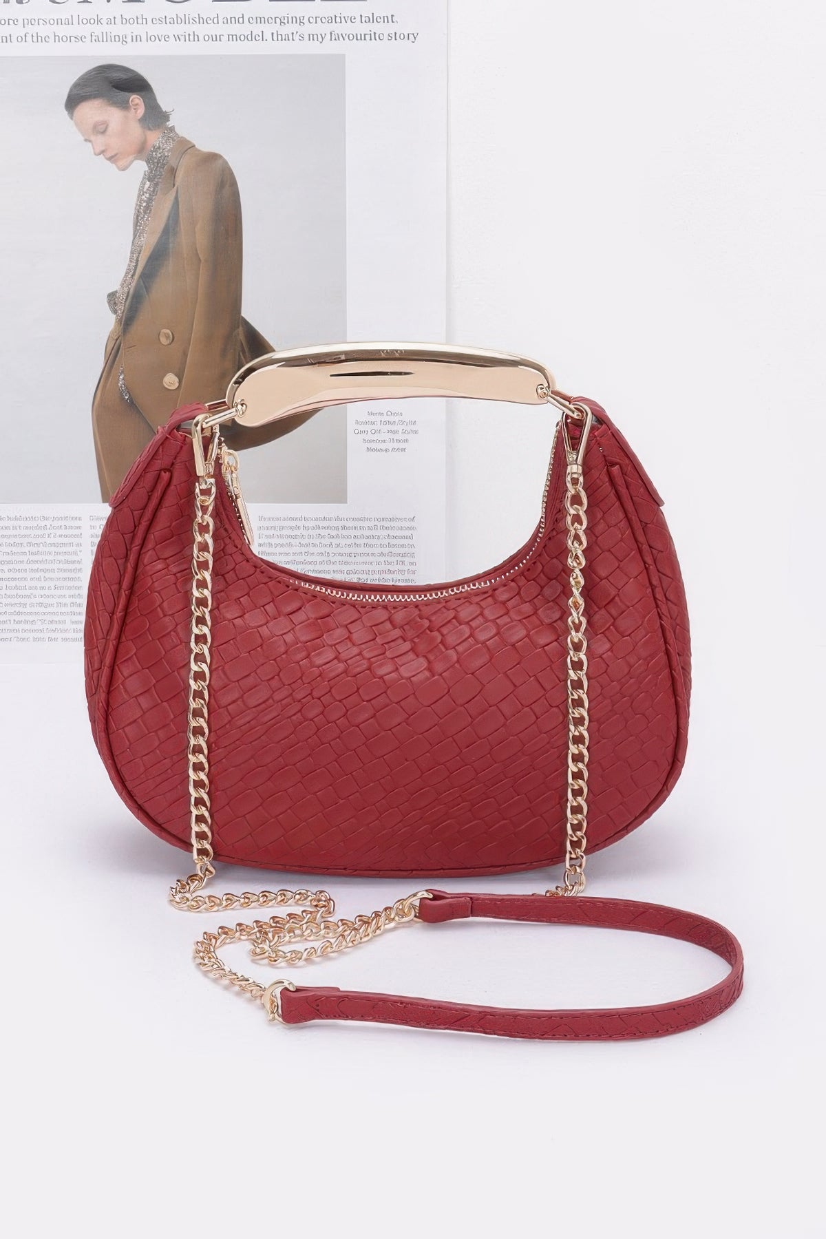 Embossed Faux Leather Metal Handle Bag – alternate view