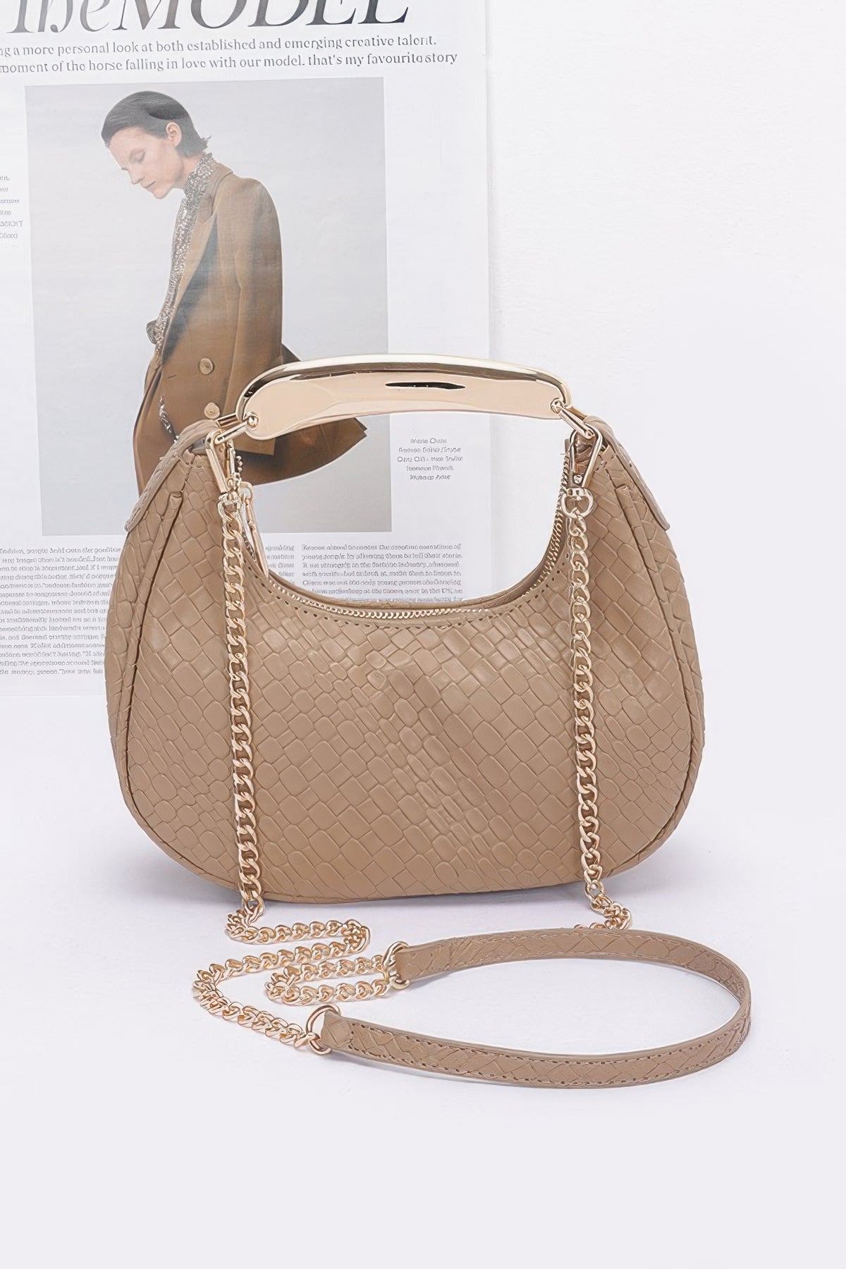Embossed Faux Leather Metal Handle Bag – alternate view
