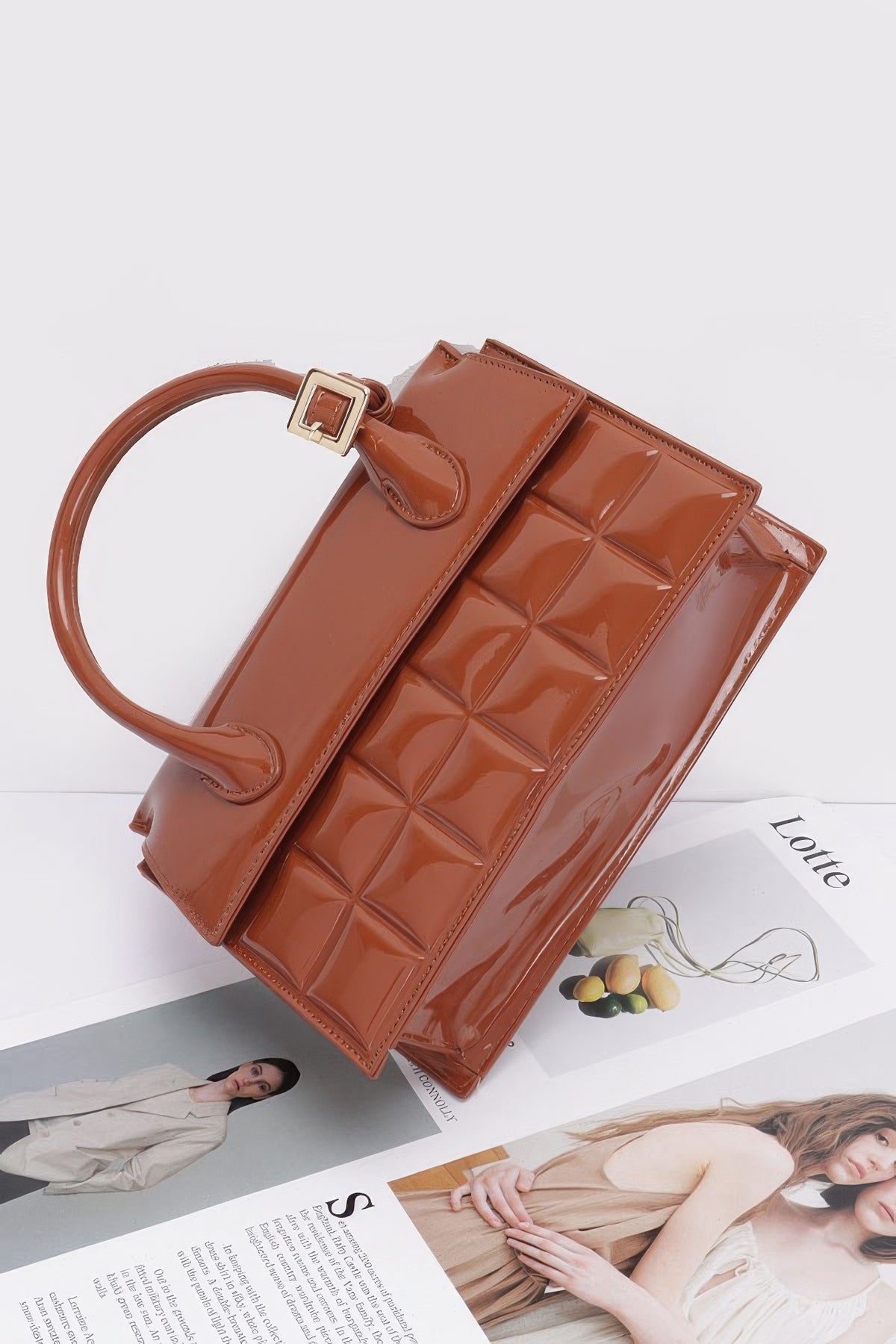 Embossed Enamel Top Handle Bag – alternate view