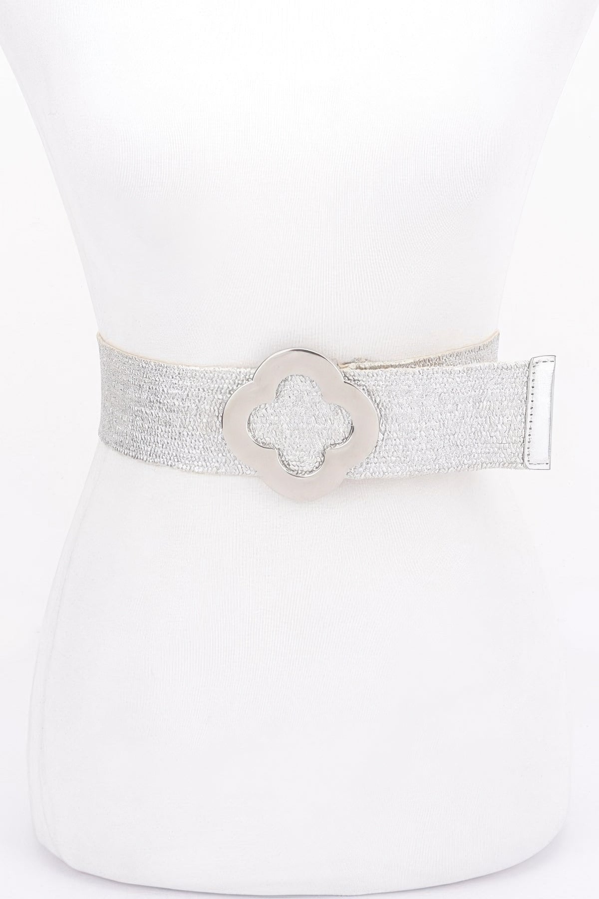 Metal Buckle Metallic Stretch Belt – Silver