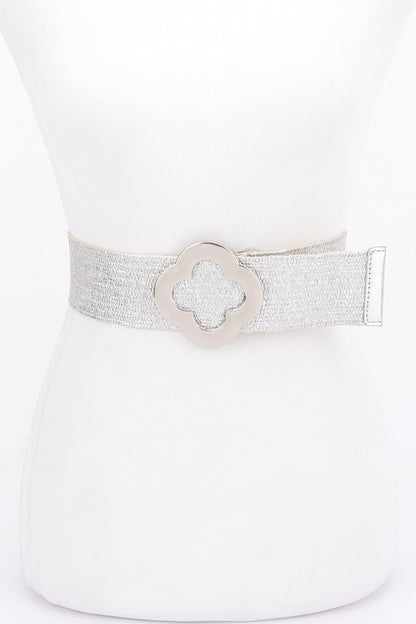 Metal Buckle Metallic Stretch Belt – Silver