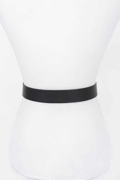 Faux Leather Metal Buckle Plus Belt – Black – alternate view