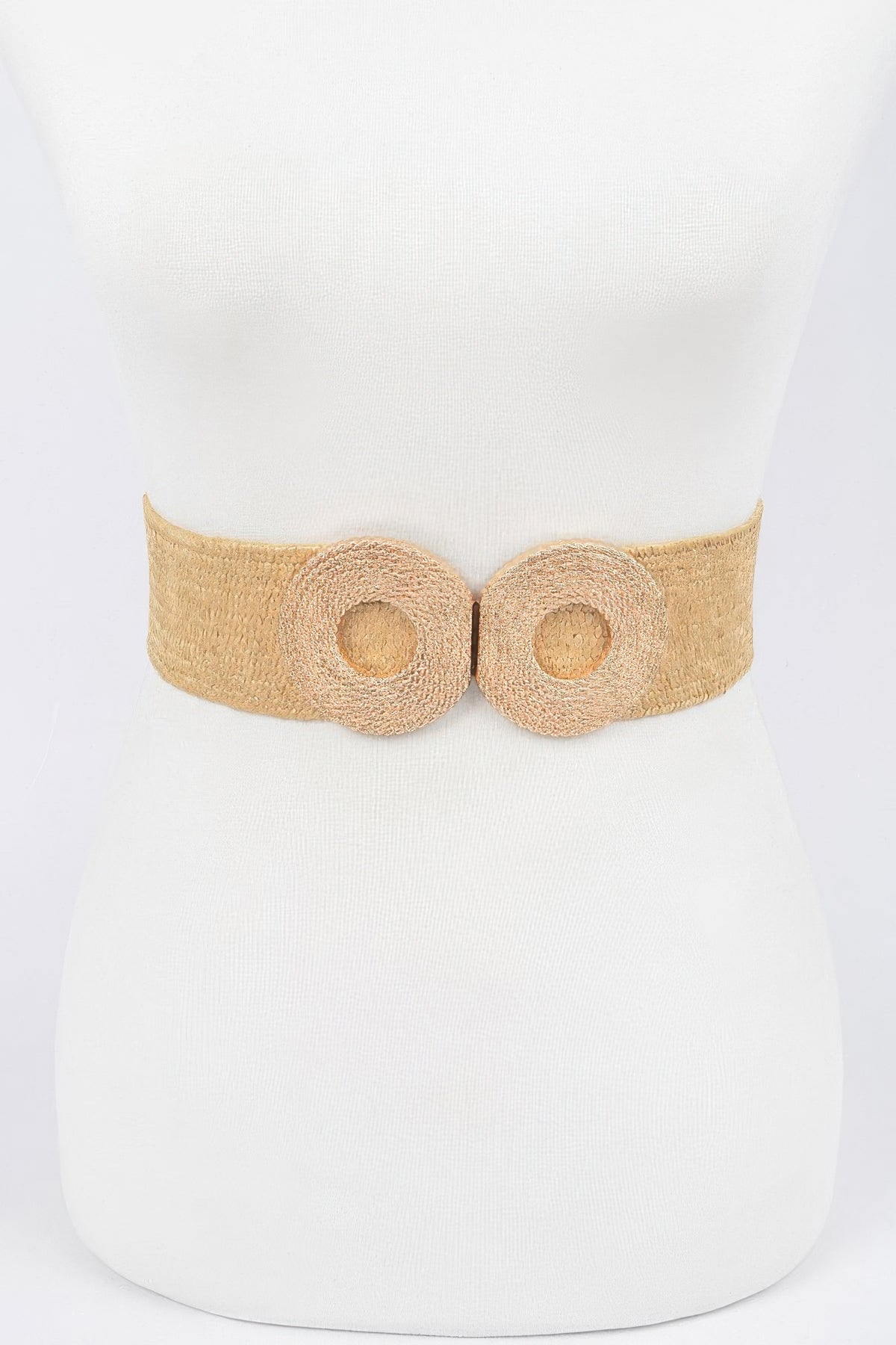 Faux Straw Elastic Two Buckles Belt