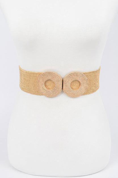 Faux Straw Elastic Two Buckles Belt