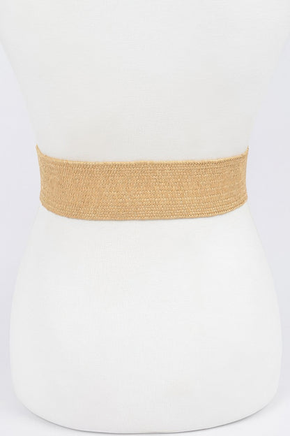 Faux Straw Elastic Two Buckles Belt – alternate view