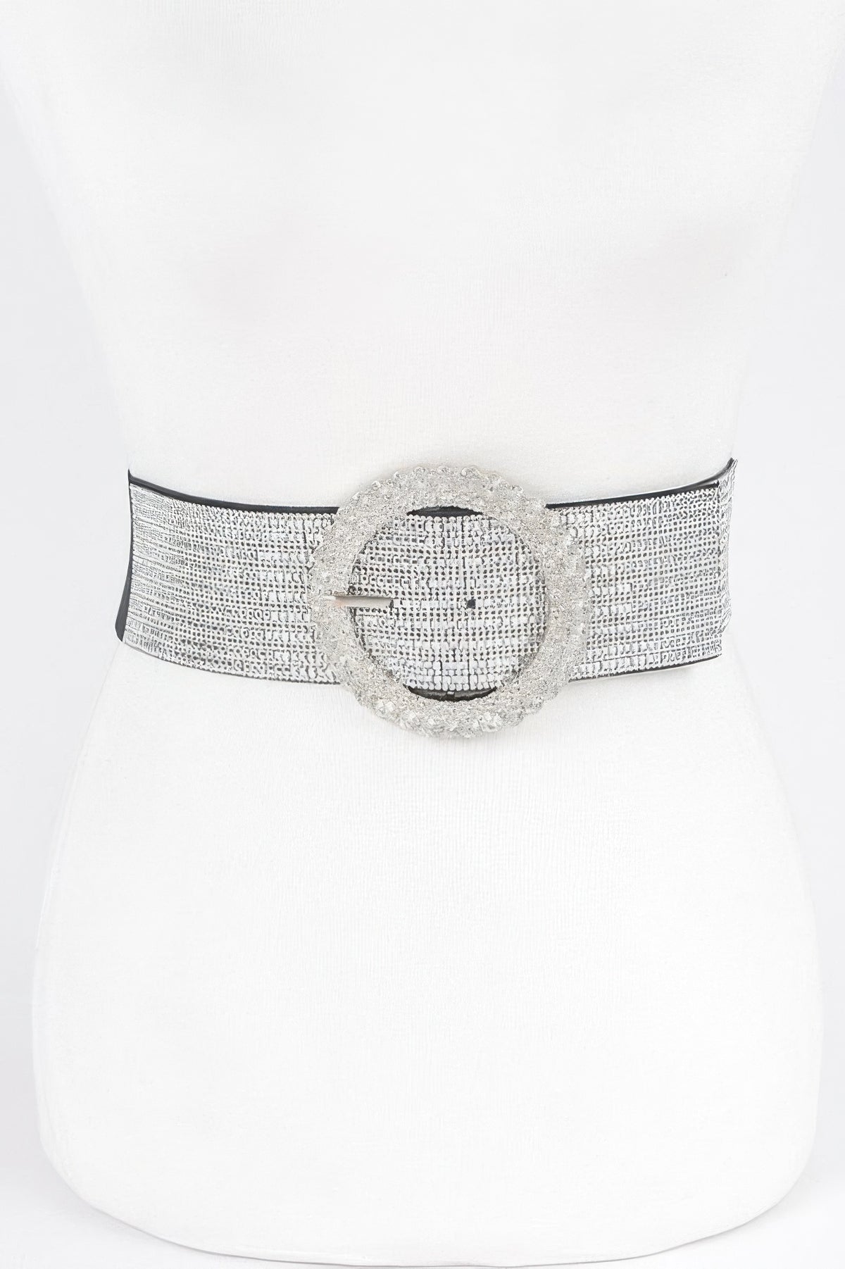 Rhinestone Buckle Plus Size Elastic Belt – Black Clear
