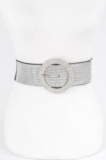 Rhinestone Buckle Plus Size Elastic Belt – Black Clear