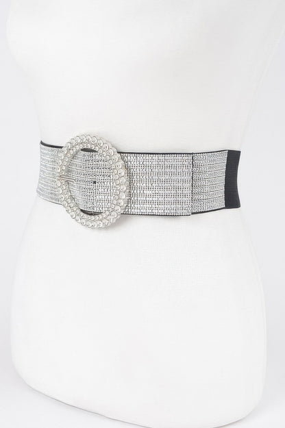 Rhinestone Buckle Plus Size Elastic Belt – Black Clear – alternate view