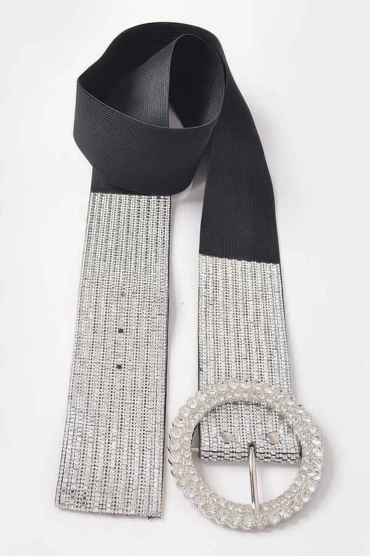 Rhinestone Buckle Plus Size Elastic Belt – Black Clear – alternate view