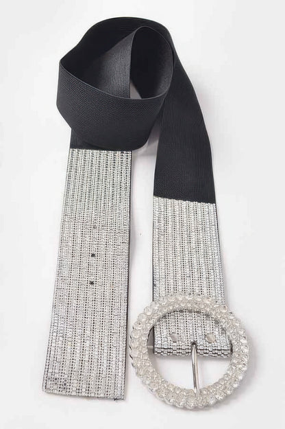 Rhinestone Buckle Plus Size Elastic Belt – Black Clear – alternate view