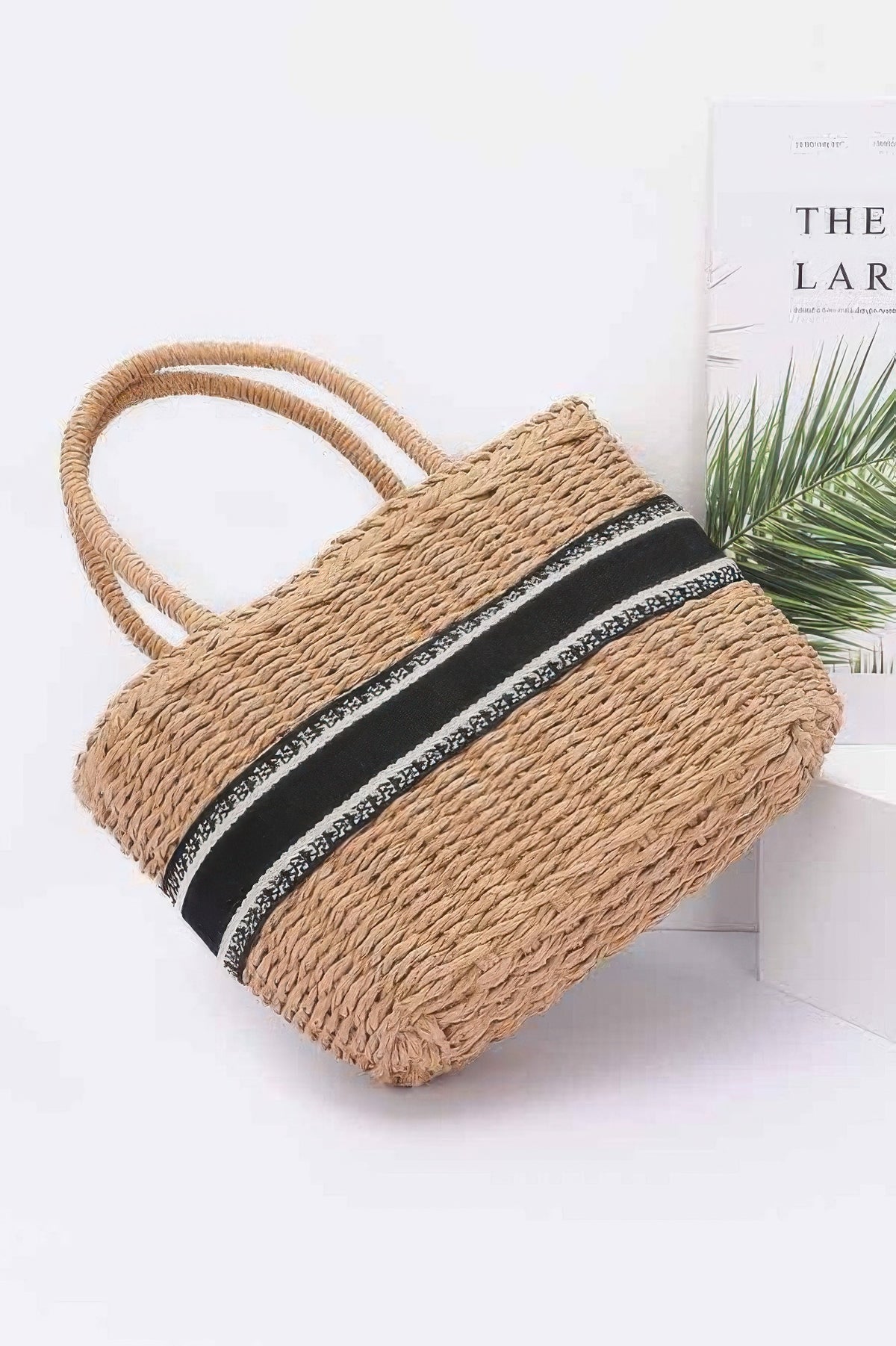 Faux Straw Small Tote Bag – Ivory – alternate view
