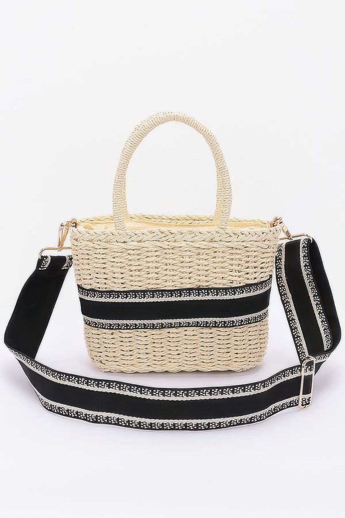 Faux Straw Small Tote Bag – Ivory – alternate view