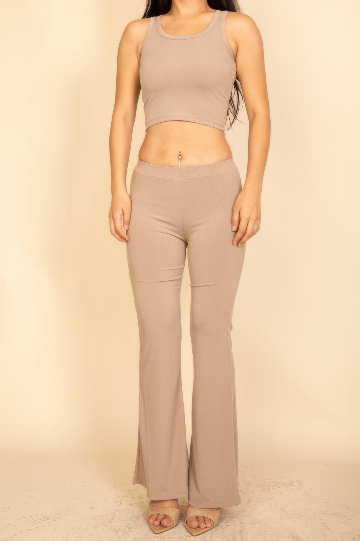 Ribbed Sleeveless Crop Top & Flared Pants Set – alternate view