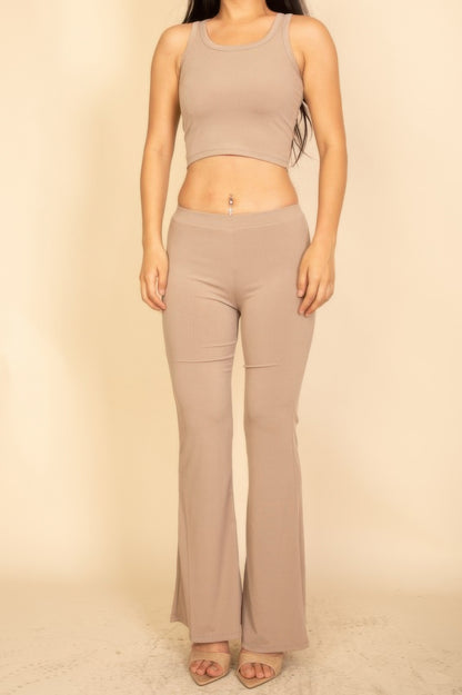 Ribbed Sleeveless Crop Top & Flared Pants Set – alternate view