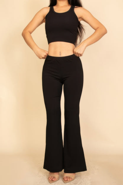Ribbed Sleeveless Crop Top & Flared Pants Set – alternate view