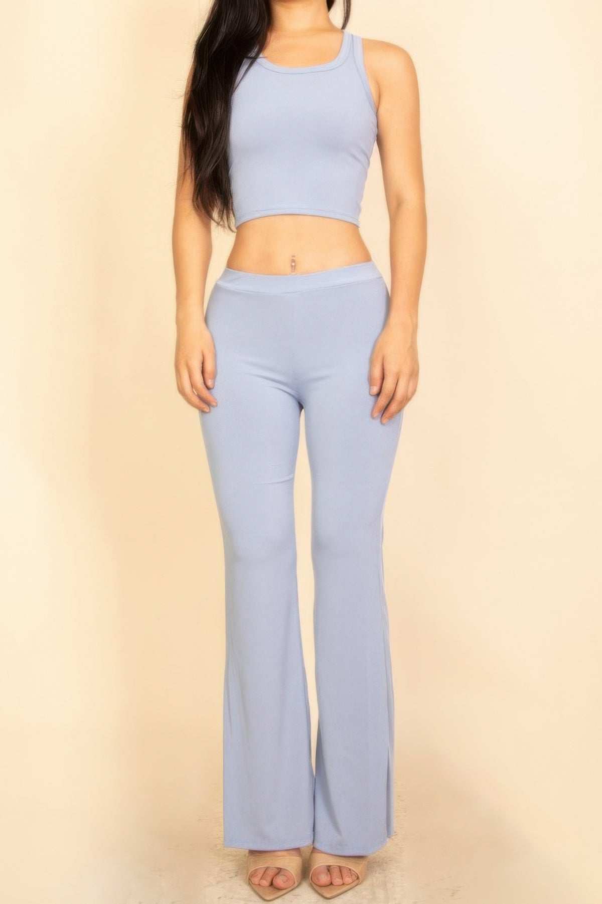 Ribbed Sleeveless Crop Top & Flared Pants Set – alternate view