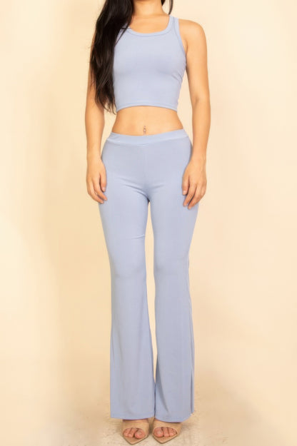 Ribbed Sleeveless Crop Top & Flared Pants Set – alternate view