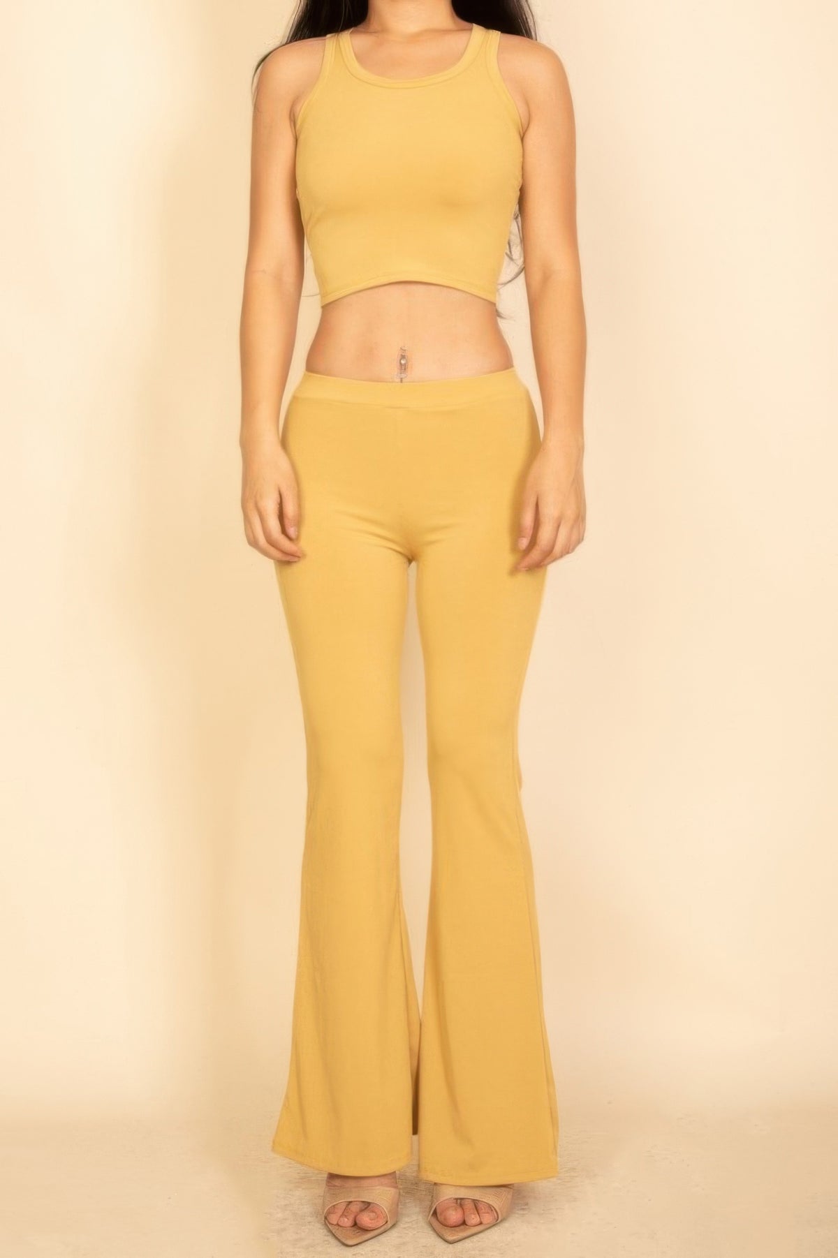 Ribbed Sleeveless Crop Top & Flared Pants Set – alternate view