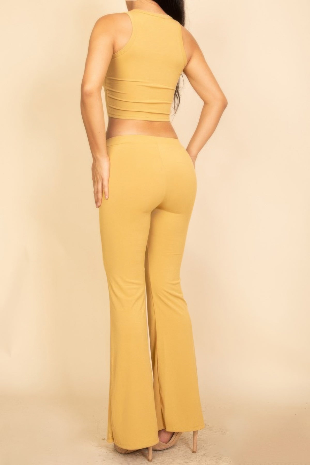Ribbed Sleeveless Crop Top & Flared Pants Set – alternate view