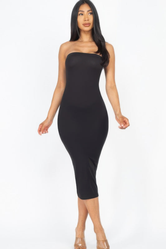 Strapless Tube Bodycon Midi Dress