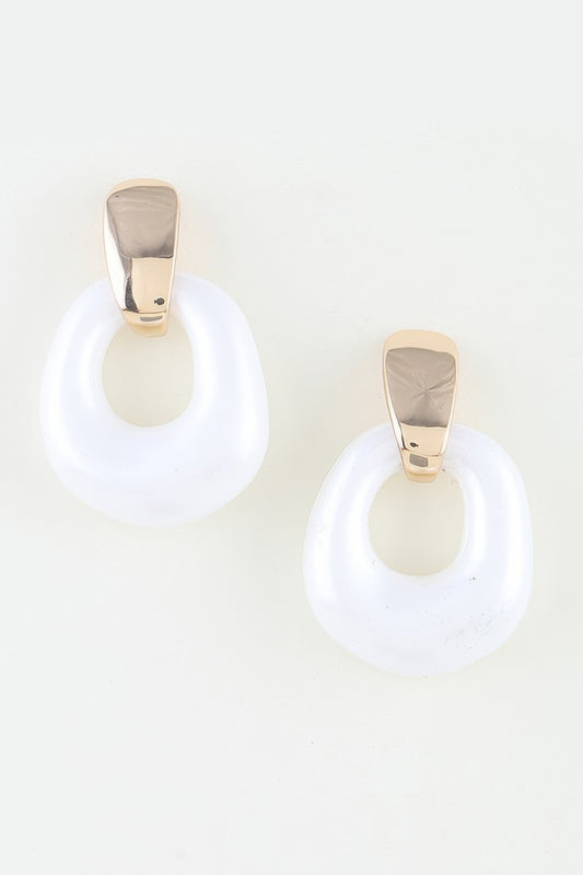Polished Stone Hoop Drop Earrings