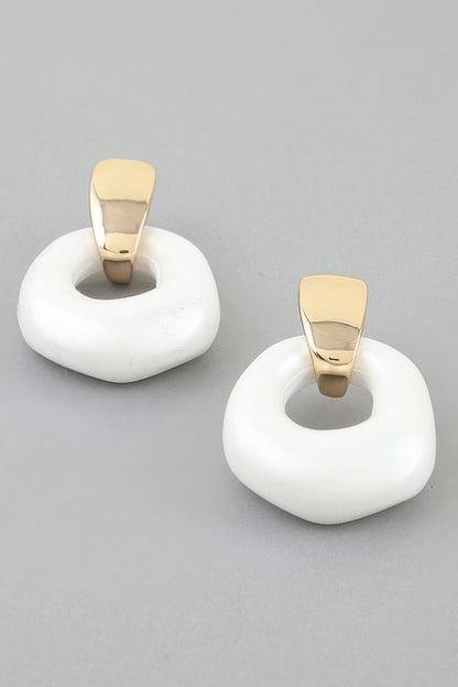Polished Stone Hoop Drop Earrings