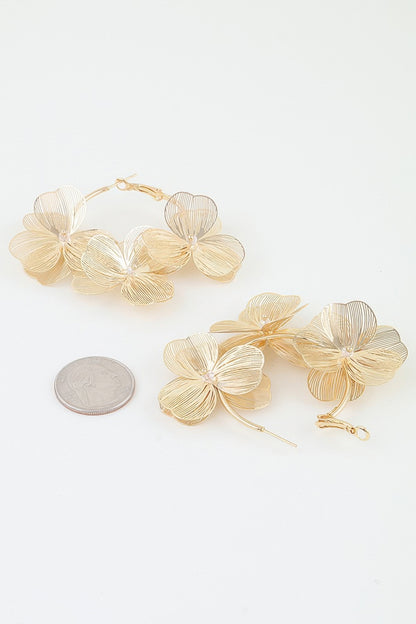 Triple Delicate Flower Hoop Earrings