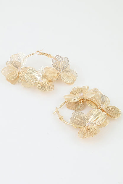 Triple Delicate Flower Hoop Earrings