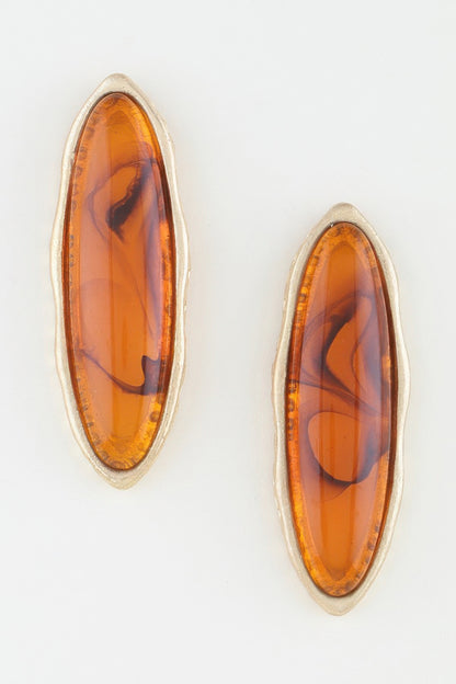 Minimal Ripple Oval Stone Earrings