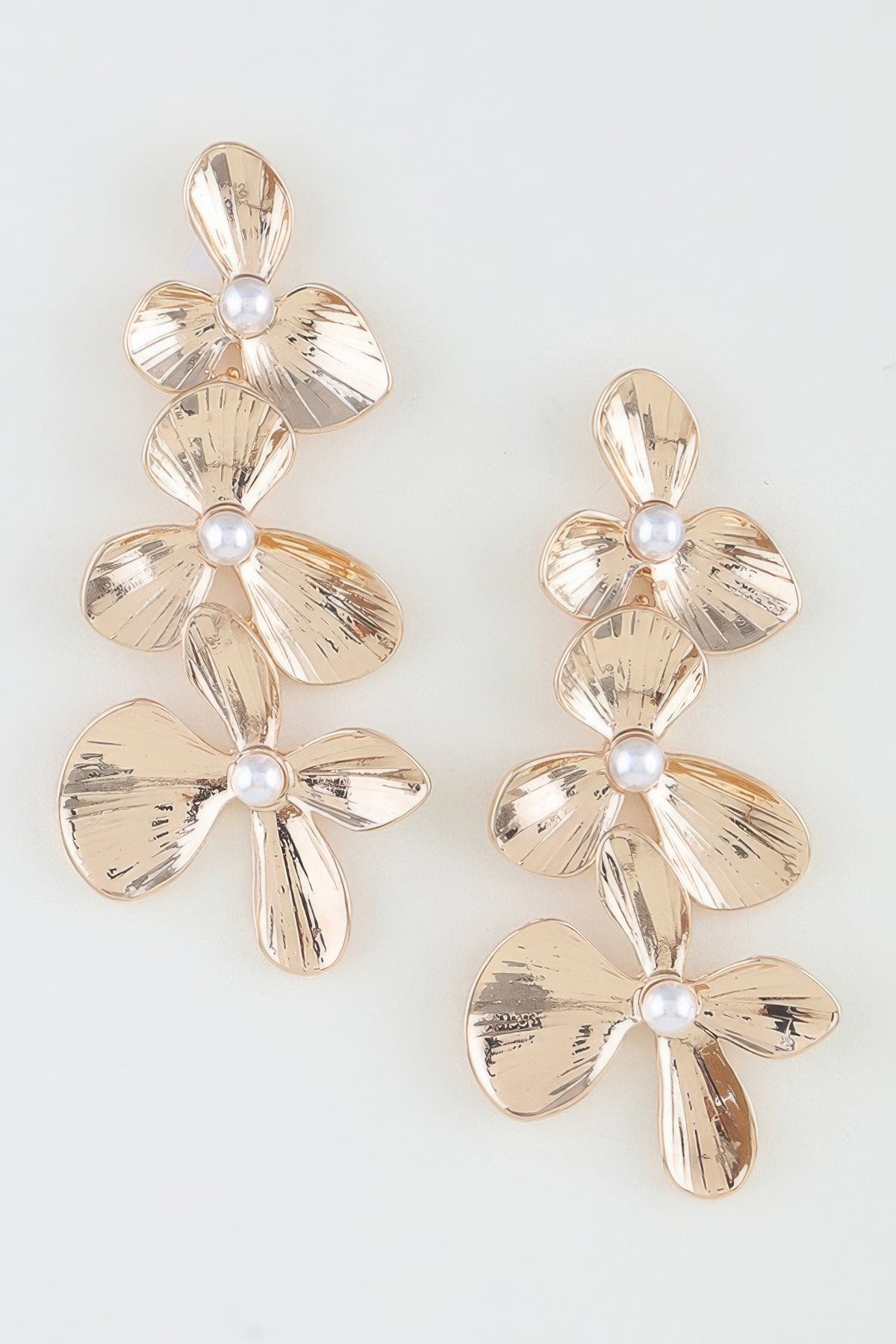 Polished Triple Flower Drop Earrings