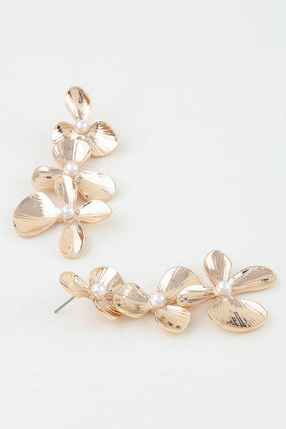Polished Triple Flower Drop Earrings