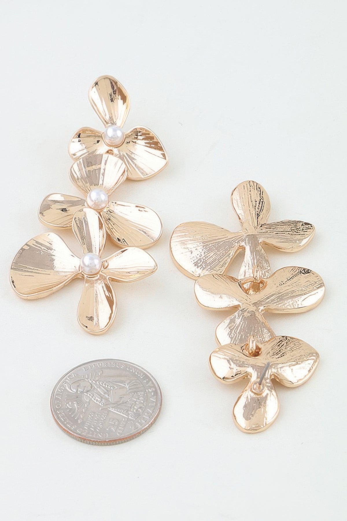Polished Triple Flower Drop Earrings