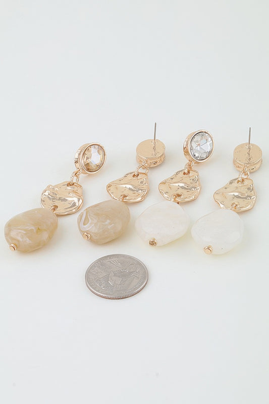 Hammered Crystal Stone Drop Earrings