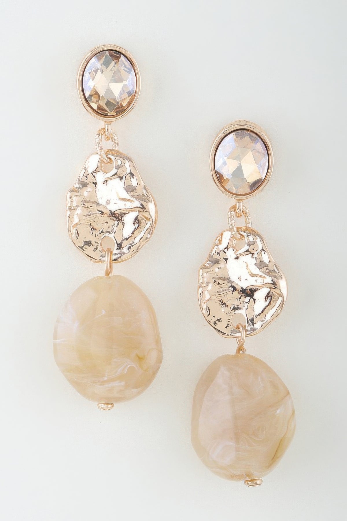 Hammered Crystal Stone Drop Earrings