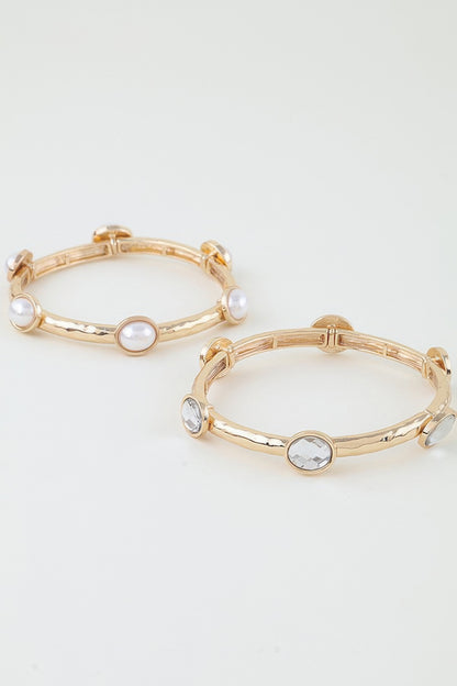Pearl Stone Charm Cuff Bracelet