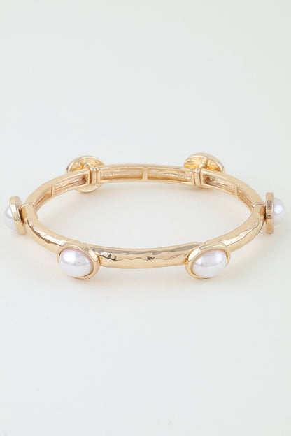 Pearl Stone Charm Cuff Bracelet