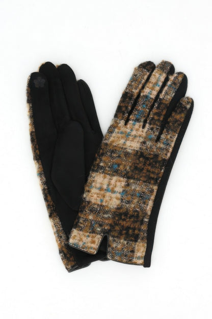 Vintage Tweed Pattern Mixed Texture Touchscreen Gloves