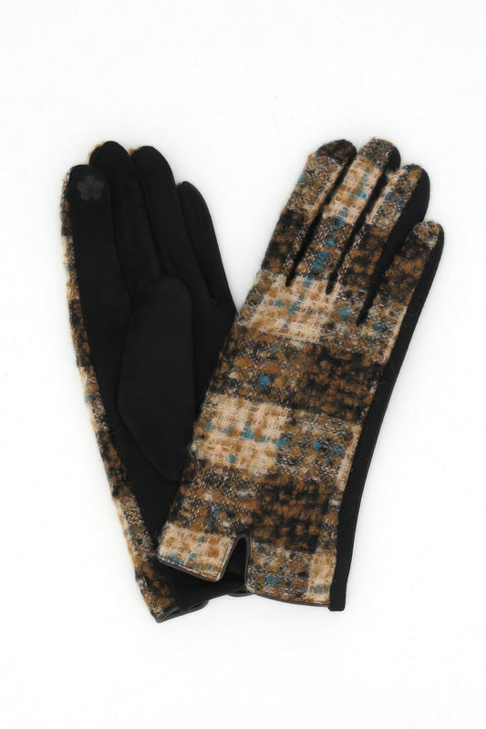 Vintage Tweed Pattern Mixed Texture Touchscreen Gloves